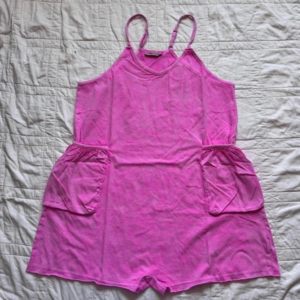 Zenana womens M‎ acid crinkle wash spaghetti strap romper pockets resort boho